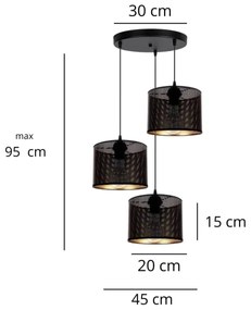Lampadario a sospensione con filo ALDO 3xE27/60W/230V diametro 45 cm nero