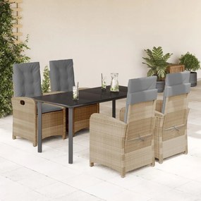 Set pranzo da giardino 5 pz con cuscini beige misto polyrattan