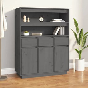 Credenza Grigia 89x40x116,5 Cm İn Legno Massello Di Pino /