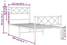 Giroletto con Testiera e Pediera Metallo Nero 107x203 cm