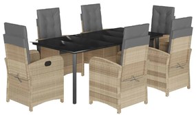 Set pranzo da giardino 7 pz con cuscini beige misto polyrattan