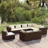 Set Divani da Giardino 9 pz con Cuscini in Polyrattan Marrone 3102642