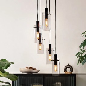 Lampadario Industrial Montefino 5 Luci Acciaio Nero