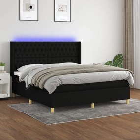 Letto A Molle Con Materasso E Led Nero 160x200 Cm İn Tessuto /