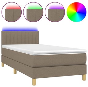 Letto a molle con materasso e led tortora 90x200 cm in tessuto