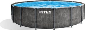 Intex - 26742NP – Piscina Fuori Terra Prisma Frame Greywood Rotonda, Pompa Filtro 3785 L/h, Scaletta, Telo Base e Copertura, 16805 l, Acciaio e pvc,