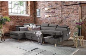 Divano letto angolare a U in velluto grigio scuro (angolo sinistro) Sweet Harmony - Miuform