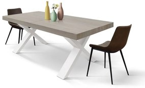 Tavolo allungabile AMALFI in legno effetto olmo perla e gambe a X bianche, allungabile 160&#215;90 cm &#8211; 240&#215;90 cm