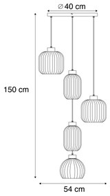 Lampada a sospensione di design nera con vetro fumé 5 luci - Ana