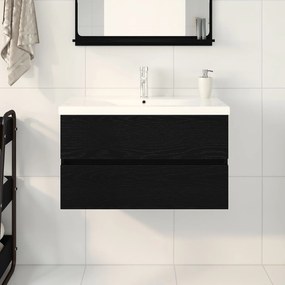 Mobile per lavabo  con lavabo integrato rovere nero legno ingegnerizzato, mobile per lavabo  rovere nero 80x38.5x45 cm legno ingegnerizzato