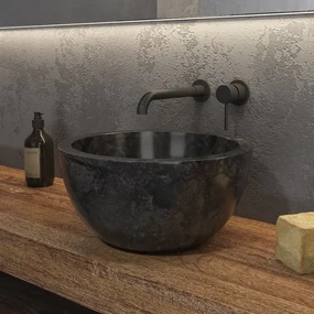 Kamalu - Lavabo bagno design a ciotola in marmo nero 40cm | Litos-LN40
