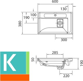 Mobile lavabo 60 cm con cassetto scorrevole e lavabo incasso SP-60A - KAMALU