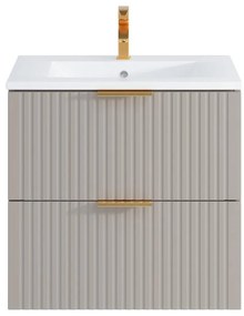 Mobile per bagno sospeso con scanalature e lavabo da incasso 60 cm Beige - ZEVARA