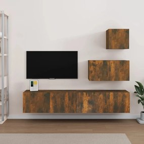 Set Di Mobili Porta Tv 4 Pz Rovere Fumo İn Legno Multistrato /