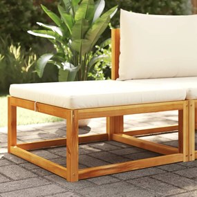 Poggiapiedi Giardino Con Cuscino 65x65x29 Legno Massello Acacia /