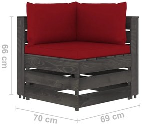 Set Salotto Giardino con Cuscini 10 pz Legno Impregnato Grigio