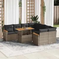 Set Divano da Giardino 9pz con Cuscini Grigio Polyrattan Acacia 3327469