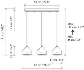 Lampadario a sospensione con cavo YILDO 3xE27/40W/230V nero/oro