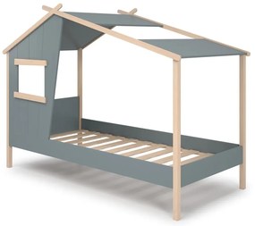 Letto da bambini a forma di casa verde polveroso in pino massiccio con rete inclusa 90x190 cm Luba – Marckeric