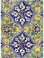 Mindthegap Carta da parati Sardegna Tiles - Indigo/ Green/ Yellow/ Taupe