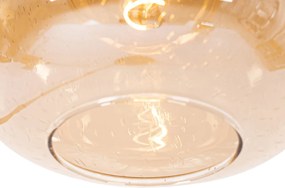 Lampada da terra smart nera con ottone e vetro ambrato incl. WiFi G95 - Zuzanna