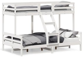 Letto A Castello 80x200/120x200cm Bianco Legno Massello Di Pino /