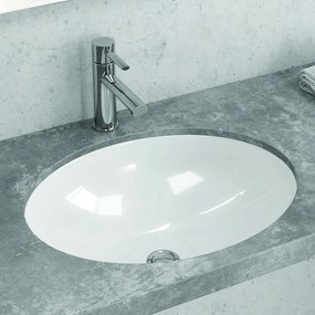 Lavabo sottopiano ovale 51cm in ceramica bianca | Litos-S650 - KAMALU