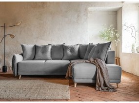 Divano letto in velluto a coste grigio (angolo destro) Lazy Lukka - Miuform
