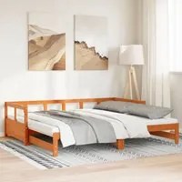 Divano Letto con Rotelle e Materasso Marrone Cera 90x190cm Pino 3321046