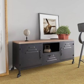 Mobile Tv Nero 110x30x43 Cm İn Ferro E Legno Massello Di Abete /
