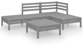 Set salotto da giardino 5 pz in legno massello di pino grigio