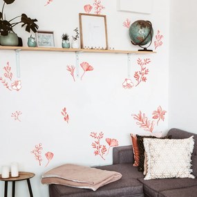 Motivo vegetale, fiori e foglie rosse - adesivo da parete | Inspio