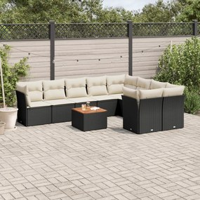 Set divani da giardino 10pz con cuscini in polyrattan nero