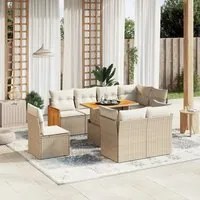 Set Divano da Giardino 9 pz con Cuscini Beige in Polyrattan 3274054