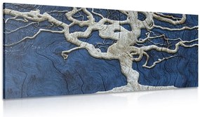 Stampa su tela – Albero astratto su legno con contrasto blu