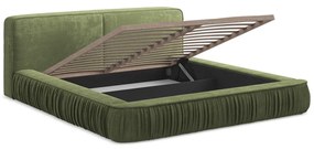 Letto matrimoniale imbottito verde con contenitore e rete inclusi 140x200 cm Keoni – Makamii