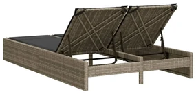 Lettino prendisole doppio con cuscini grigio chiaro polyrattan