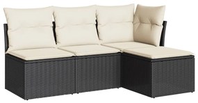 Set Divani da Giardino 4 pz con Cuscini Nero in Polyrattan