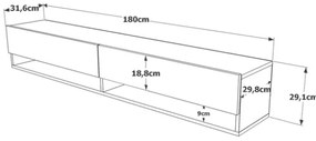 Mobile Tv Sospeso 180x32x30 Effetto Legno Rovere E Verde Con Vani Frame