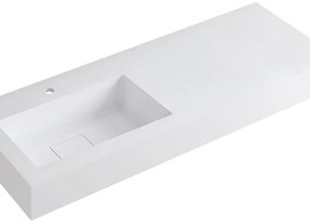Lavabo integrale rettangolare vasca a sinistra L 120.5 x H 15 x P 46 cm in resina bianco opaco