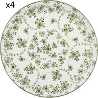 Set 4 piatti piani fiori verde porcellana Hanami