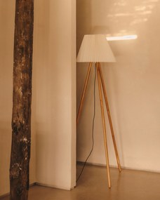 Kave Home - Lampada da terra Benicarlo in legno di caucciÃ¹ finitura naturale e beige con adattatore UK