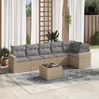 Set Divani da Giardino 7 pz con Cuscini Beige in Polyrattan 3218989