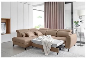 Divano angolare marrone chiaro allungabile/con contenitore (con penisola a sinistra/a L) e rivestimento in velluto Noble – ELTAP