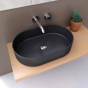 Lavabo da appoggio TRAPANI  ovale in ceramica L 60.5 x H 12.5 x P 12.5 cm nero opaco