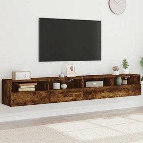 Mobili tv parete 2pz rovere fumo 100x30x30 cm legno multistrato