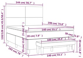 Giroletto a Molle con Materasso Grigio Chiaro 140x190cm Velluto