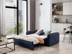 Divano blu scuro allungabile/con contenitore e rivestimento in ciniglia 155 cm Laine – ELTAP