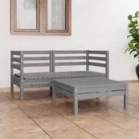 Set Divani da Giardino 3 pz Grigio in Legno Massello di Pino 3082394