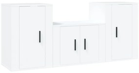 Set mobili porta tv 3 pz bianco in legno multistrato